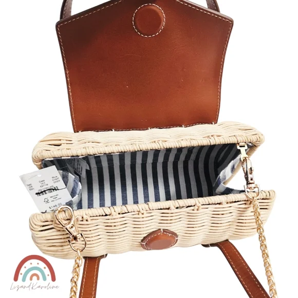 New! J. Crew Small Rattan Leather Top Handle Satchel Crossbody Bag - Picture 13 of 16